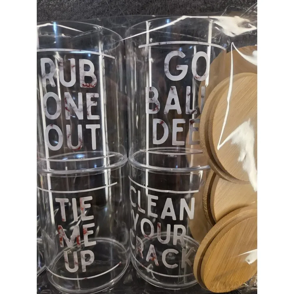 Funny Naughty Bathroom Jars Set of 6 Adult Gag Gift Plastic Canisters White Red